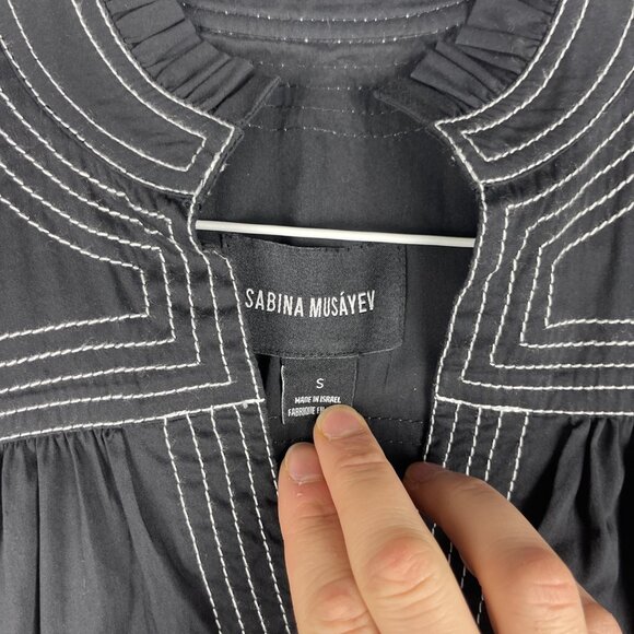 Sabina Musayev Black Ruffle Mini Dress V Neck Black / White Summer Sz S - Picture 5 of 16